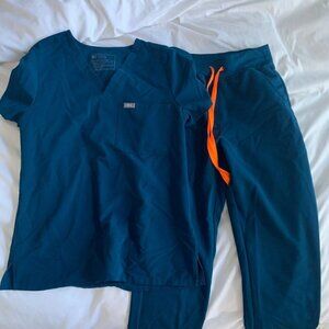 Figs Deep Reef Blue Scrub Set